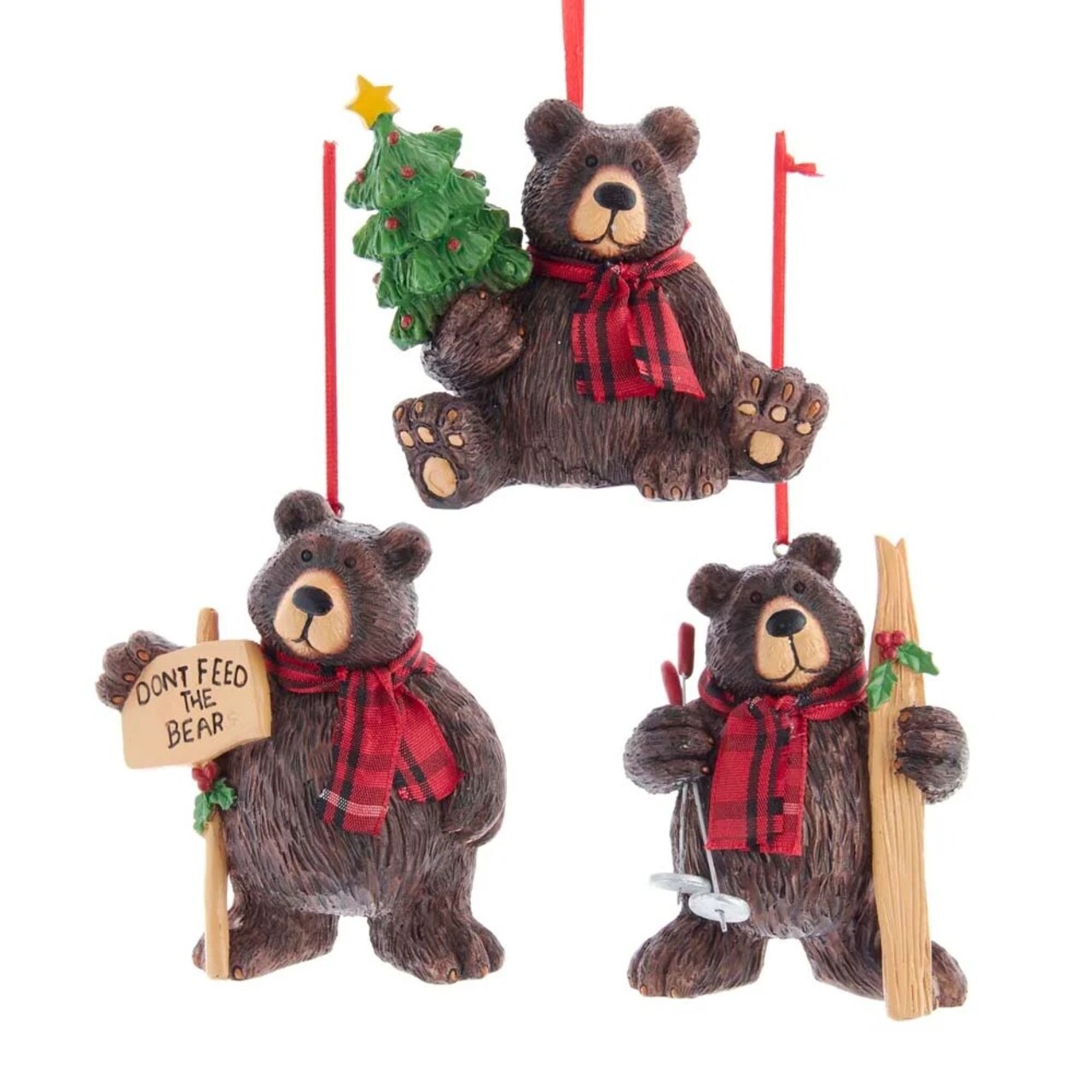 KSA Pack of 12 Brown and Red Lodge Bear Christmas Ornaments 3.25&#x22;